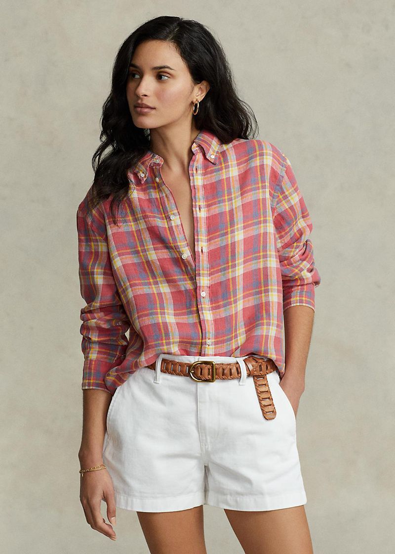 Camisas Polo Ralph Lauren Mujer Relaxed Fit Plaid Linen Chile Multicolor HAYVK-6328